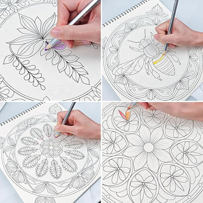 FUN LAVIE Adult Coloring Book - Mandala Coloring Books for Adults Relaxation and Teens Stress Relief, Featuring Large Print Mandalas Insect & Bloom Patterns for Women Mindfulness, Spiral Bound