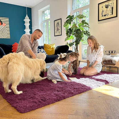 OLANLY 5x8 Machine Washable Large Area Rugs for Living Room, Bedroom, Soft Fluffy Shaggy Bedside Rug, Indoor Floor Carpet for Kids Girls and Boys, Dorms, Nursery, Home Decor Aesthetic, Burgundy