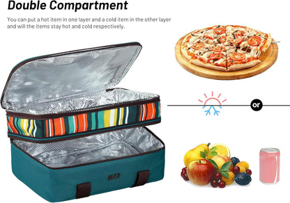 MIER Insulated Double Casserole Carrier Bag for Lasagna Lugger, Potluck Parties, Picnic, Beach, Fits 9 x 13 Inches Baking Dish, Casserole Dish, Expandable by Mid Zipper, Peacock Blue