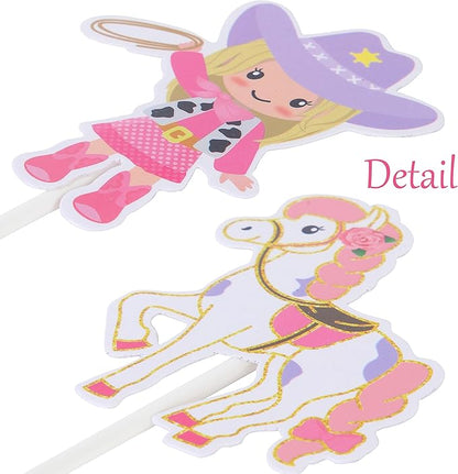 36Pcs Cowgirl Cupcake Toppers Western Theme Cake Decorations Pink Cowgirl Cupcake Toppers for Western Cowgirls Birthday Party Baby Shower Supplies