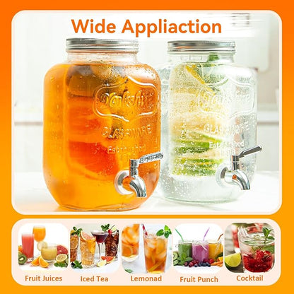 1-Gallon Glass Drink Dispenser for Parties - Beverage Dispenser with Stand and Stainless Steel Spigot | Lemonade, Sun Tea, Kombucha Jar