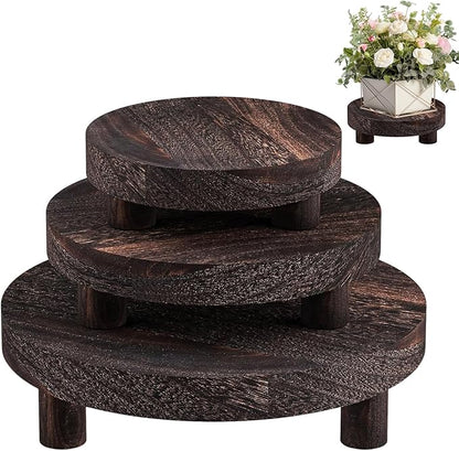 3 PCS Wooden Flower Plant Stand Indoor For Home Living Room Decor, Wood Plant Display Tray For Outdoor Planter Gardening Essentials, Wooden Food or Drinks Holders Tray Indoor.