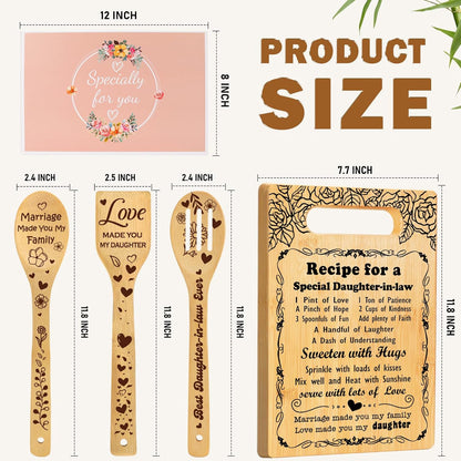 Gifts for Daughter in Law Cutting Board Set, "Recipe for a Daughter-in-Law" Christmas Birthday Gifts for Daughter in Law with Engraved Utensil, Daughter-in-Law Gift from Mother-in-Law Christmas