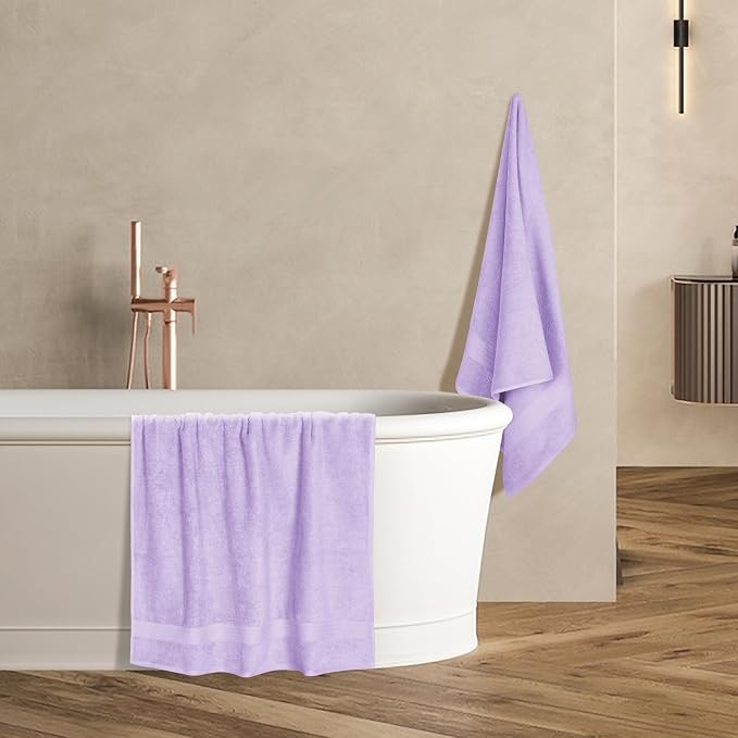 GLAMBURG Premium Cotton 4 Pack Bath Towel Set - 100% Pure Cotton - 4 Bath Towels 27x54 - Ideal for Everyday use - Ultra Soft & Highly Absorbent - Purple