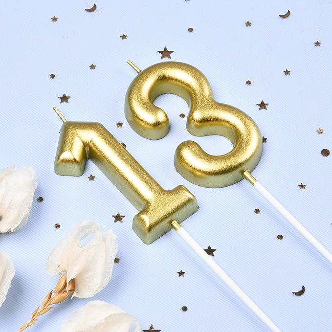 2.76 Inch Classical Gold 13 Number Birthday Candles, Gold Number Candles, Cake Number Candles, Party Celebration