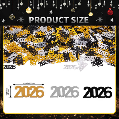 500 Pcs New Year 2026 Confetti, Gold Black and Silver 2026 Table Shiny Confetti Glitter for Happy New Year Decorations 2026 New Years Eve Table Decorations