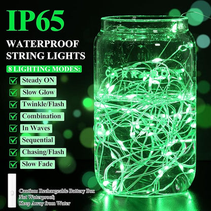Lakumu Fairy Lights Battery Operated St. Patrick's Day, Rechargeable Copper Wire Battery Powered String Lights with Timer & 8 Modes for Bedroom Christmas Decoration Party Wedding (5M/16FT Green)