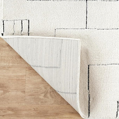 Abani Cream Area Rug – 8' x 10' – Oliver Collection – Geometric Linework Pattern – Non-Shedding, Easy to Clean – Durable for Living Room, Bedroom, or Office, Pet & Child Friendly