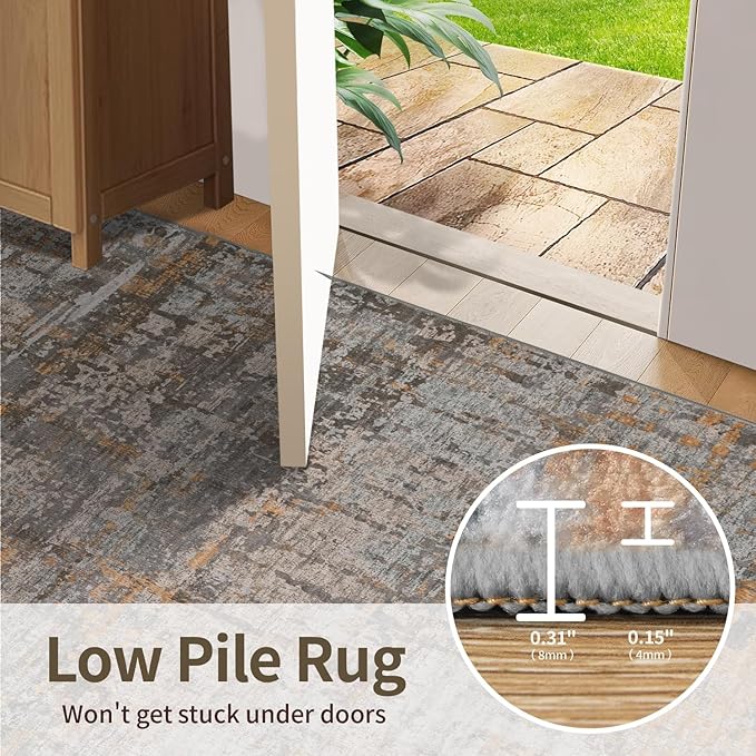 Rugxara Area Rugs 8x10,Large Soft Rugs for Living Room, Washable,Modern Abstract Rugs for Bedroom Dining Room, Non-Slip Foldable Thin Indoor Carpet Stain Resistant(Taupe)