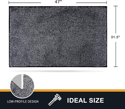PURRUGS Dirt Trapping Door Mat 31.5" x 47", Non-Slip Machine Washable Entry Rug, Shoe Scraper, Dog Doormat, Super Absorbent Welcome Mat for Front & Back Door, Muddy Shoes & Paws, Bluish Grey-Black