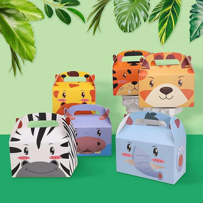 20PCS Safari Jungle Party Favor Boxes, Candy Treat Bags for Zoo Animal Birthday Party, Paper Gift Boxes and Goodie Bags for Kids Birthday Party