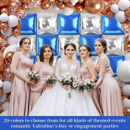 Blue and Silver Square Foil Balloons 25 Pcs Metallic Blue and Silver Balloons Wall Backdrop for New Year Graduation Birthday Bridal Shower Party Arch Backdrop Decorations