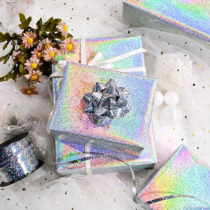 Burymento Silver Wrapping Paper Roll, Metallic Holographic Star Gift Wrap for Birthday, Valentines, Mothers day, Graduation, Wedding, Fathers day, Baby Shower, Christmas (17 IN x 32.8 FT)