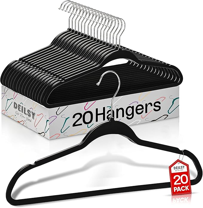 DEILSY™ Clothes Hangers Plastic Hangers - Durable Non-Velvet Plastic Hangers - Slim Hangers, Classic Shirt and Pant Hangers Black Plastic Hangers for Everyday Use Plastic Hangers 20 Pack