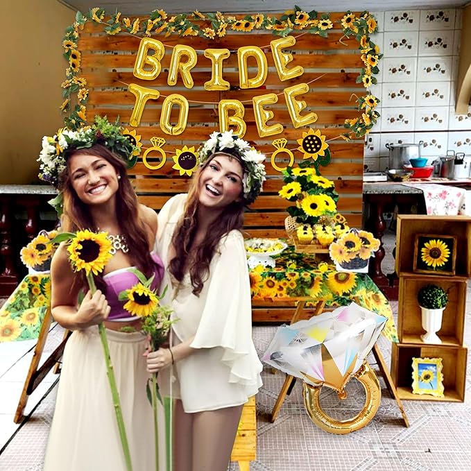 JeVenis Bride to Bee Bridal Shower Decoration Balloons Backdrop Sunflowers Bee Theme Bridal Shower Decorations Wedding Bride to Be Engagement Banner Props