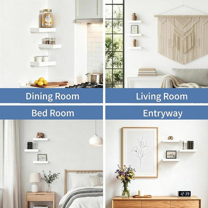 Floating Shelves, White Wooden Set of 3 Wall Mounted Bathroom Shelves Over Toilet, Modern Small Hanging Shelves for Bedroom Living Room Kitchen Home Decor Storage, 12" x 7" x 1.5"