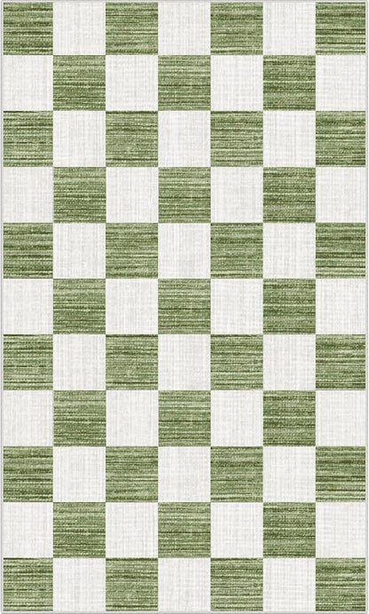 Green White Checkered Entry Rug - 3x5 Ft Non-Slip Washable Indoor Outdoor Front Door Mat Outside Entrance Porch Rug Geometric Rugs for Living Room Bedroom Entryway Kitchen Office Porch Decor