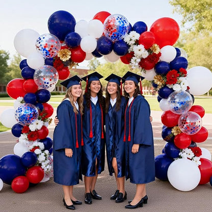 Red White and Blue Balloon Arch Kit,Red and Blue Confetti Balloon,Navy Blue Party Balloons for Birthday Graduation Ceremony New Year Anniversary Celebration Decorations