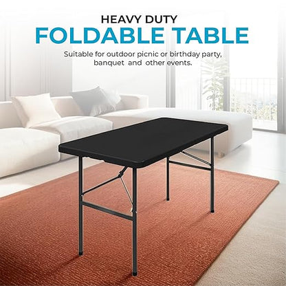Simpli-Magic 4ft Portable Plastic Folding Table – 17% Thicker Than Others – Indoor & Outdoor Heavy-Duty Foldable Utility Table w/Handle for Party & Camping (Black)