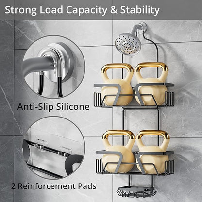 DAOYA Shower Organizer, No Drilling Over Shower Head Caddy with 2 Soap Dish, Rustproof Bathroom Storage Rack for Shampoo Conditioner Soap, Quick-Dry Drainage