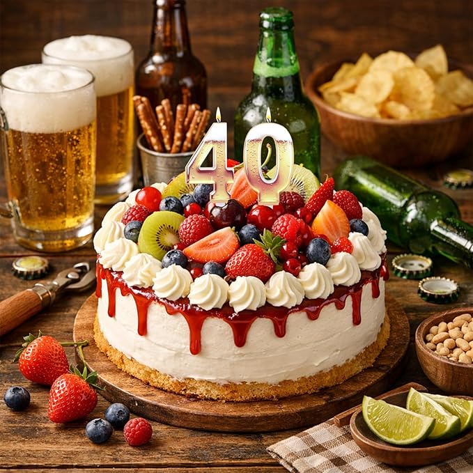 40th Birthday Cake Candles, Beer Themed Cake Numbers Decorations Funny Party Topper Supplies for Men Beer Lover Birthday Celebration Gifts (40)