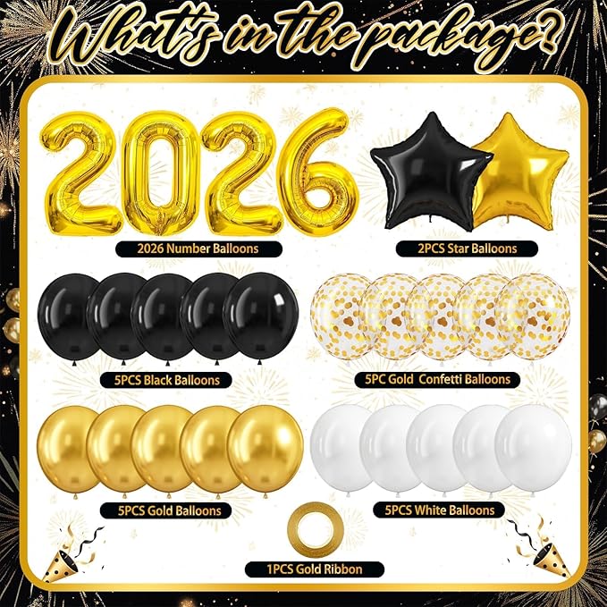 2026 Black and Gold Graduation Decorations Balloons Kit - 40 Inch Gold 2026 Number Balloons, Graduation Party Supplies 2026 for High School College Graduation, Class of 2026 Grad Decor