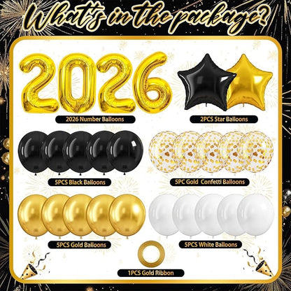 2026 Black and Gold Graduation Decorations Balloons Kit - 40 Inch Gold 2026 Number Balloons, Graduation Party Supplies 2026 for High School College Graduation, Class of 2026 Grad Decor