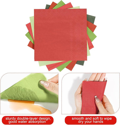 150 Pieces Christmas Paper Napkins Cocktail Napkin Christmas Beverage Napkins for Xmas Party Favors, 6 Colors