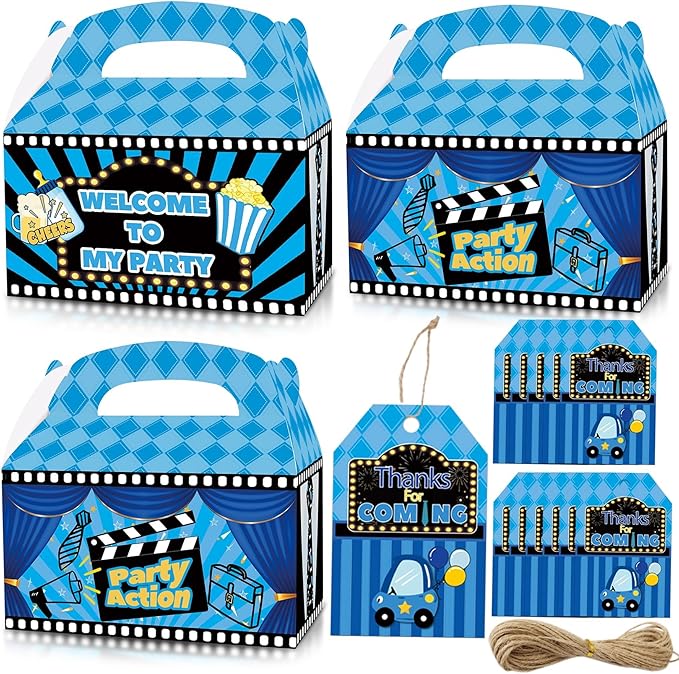 Apinwin 24 Set Blue Black Boss Gift Boxes With Thank You Tags, Little Gentleman Mr Onederful Boy Birthday Goodie Candy Treat Bags Party Favor Decorations Supplies