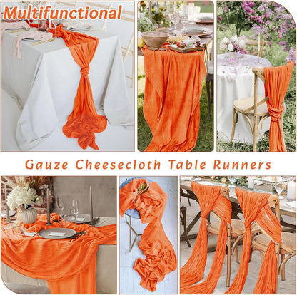 16Pack Orange Table Runner 10FT Cheesecloth Table Runner 35x120Inch Long Boho Cheese Cloth Table Runners Rustic Gauze Table Runners for Party Wedding Bridal Shower Baby Shower Decorations