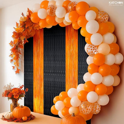 Katchon, Graduation Decoration Set - Pack Of 54 | Orange and Black Fringe Backdrop with Balloon Arch Kit | Orange and Black Party Decorations | Graduation Backdrop 2026