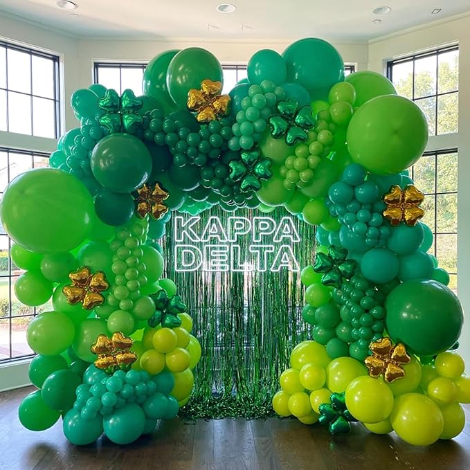 Green Balloons Garland Kit, 98pcs Green Balloon Difference Sizes Latex Balloons with 16ft Tape Strip & Dot Glue for Birthday Baby Shower Jungle Safari St. Patrick's Day Decoration