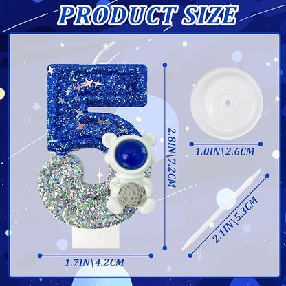 HXOUSE Astronaut 5th Birthday Candle - Space Universe Sparkler 5 Candle for Birthday Cake Boy, Topper for Party Decorations Anniversary Celebrations (Number 5)