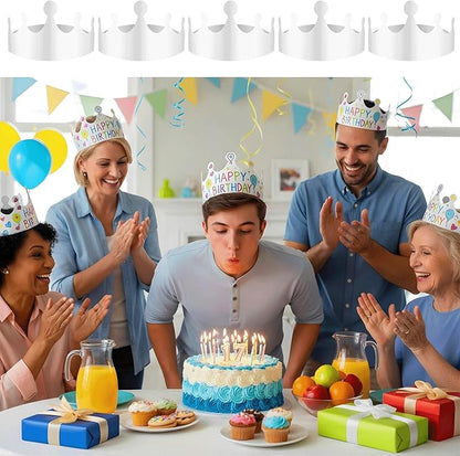 50 Pcs White Paper Crowns Bulk, DIY Blank Birthday Party Crown Classic Style Paper Birthday Crowns for Classroom Party Hats Decorations Baby Shower Supplies (24 x 4.7 in)