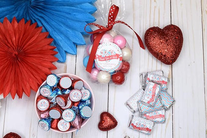 Heartbreaker Red & Blue Hearts Valentine's Day Birthday Party Sticker Bundle Kit 429 pieces! Includes 2" Circle Stickers for Favors, Mini Candy Bar Wrappers & Round Candy Kiss Stickers