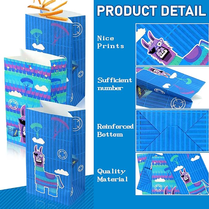 Haxpacal Video Game Party Gift Bags 32pcs Llama Themed Birthday Treat Bags for Video Game Llama Party Paper Bag Candy Snack Box Supplies, 8.6x4.7x3.2 in