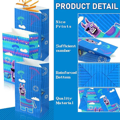 Haxpacal Video Game Party Gift Bags 32pcs Llama Themed Birthday Treat Bags for Video Game Llama Party Paper Bag Candy Snack Box Supplies, 8.6x4.7x3.2 in