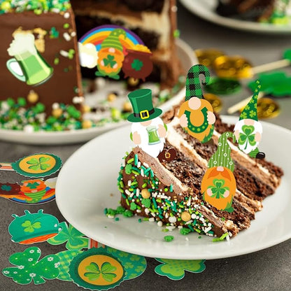 300 Pieces St. Patricks Day Cake Decorations Wafer Paper Cupcakes Topper St. Patricks Day Supplies Wafer Paper Birthday Cake Decor for Saint Patricks Day Theme Party Cake Cupcake Shamrock Gnome