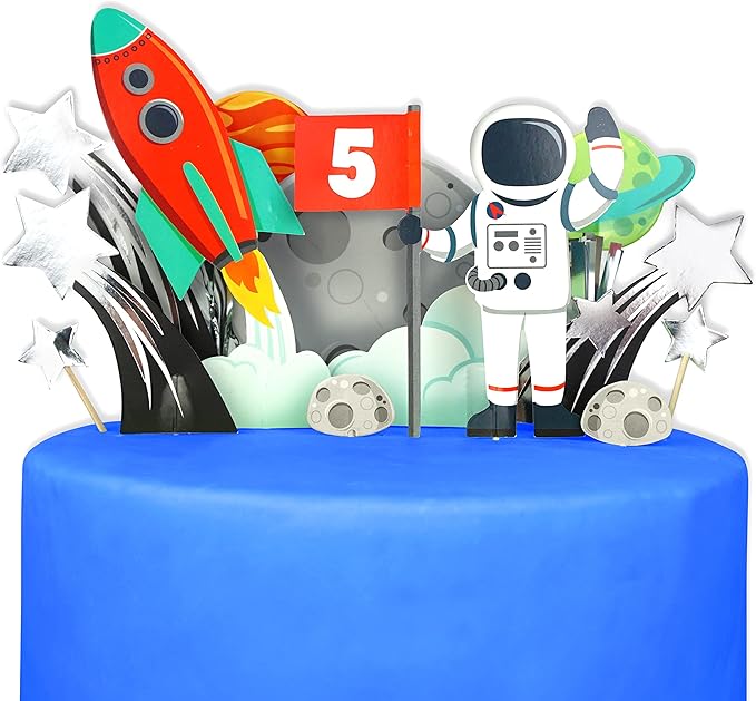 21 Pcs Space Cake Topper for Decorations - Astronaut, Rocket, Planet, and Outer Space Cupcake Toppers for Party Decorations