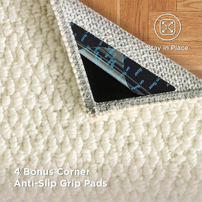 Bedsure 6x9 Faux Wool Area Rugs for Living Room, Machine Washable Carpet, Non-Slip Backing, Pet Friendly Throw Rug for Bedroom Dining Room, Linen