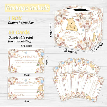 Winnie Baby Shower Decorations-Winnie Baby Shower Games-Pooh Party Decorations-Baby Shower Diaper Raffle Box With 50PCS Winnie Cards-flower