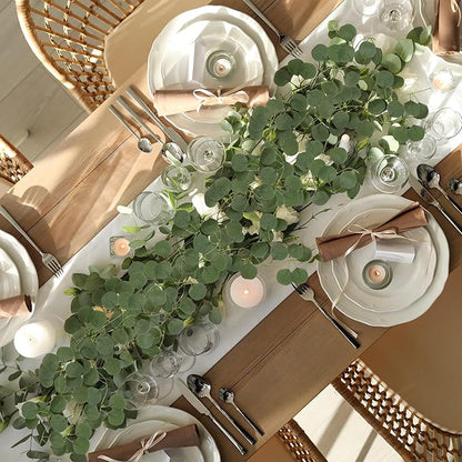 Sggvecsy 8Pcs Artificial Eucalyptus Garland Greenery Leaves Silk Vines Silver Dollar Leaves Faux Leaf Plants for Wedding Wall Table Party Home Fireplace Bedroom Decor