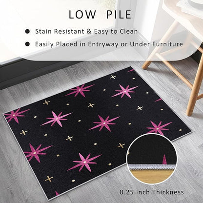 Atomic Rugs 4x5, Mid Century Modern Retro Washable 4 x 5 Area Rug for Living Room, Bedroom, Low Pile Non Slip Stain Resistant Carpet, Atomic Starburst Home Decor Accessories & M852