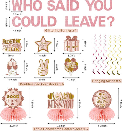 Going Away Party Decorations, Who Said You Could Leave Banner Good Luck We Will Miss You Farewell Decorations Retirement Goodbye Decor Table Centerpieces Hanging Swirls Party Supplies, Pink Rose Gold
