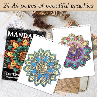 Mandala Coloring Books for Adult Women Spiral Bound Page Printed Single-Sided Gifts Arts and Crafts for Women to Relax, Anxiety and Depression 24 Colorful Coloring Pages of Mandala Creative Coloring