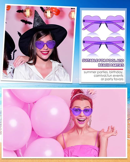 Frienda 20 Pairs Heart Shaped Sunglasses Rimless Candy Color Glasses for Women Men Party Favor