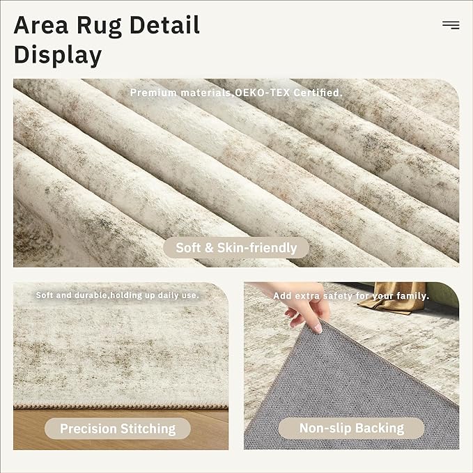 Soalmost 6x6 Beige Gray Round Rug 6ft Living Room Circle Rug Vintage Round Area Rug Non Slip Indoor Carpet for Dining Room Bedroom