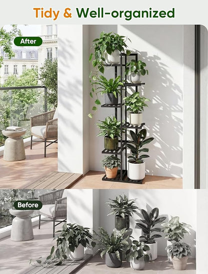ROSSNY 48 Inch Tall Plant Stand Indoor, 6 Tier 7 Potted Bamboo Plant Stands for Indoor Plants, Corner Plant Stand, Tiered Plant Stands, Plant Shelf For Indoor, Planter Holder for Multiple Plants Indoor, Black