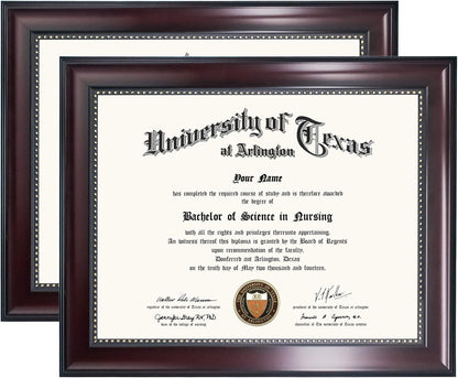 GraduationMall 8.5x11 Certificate Diploma Frame, UV Protection Acrylic, Mahogany with Gold Beads, Set of 2