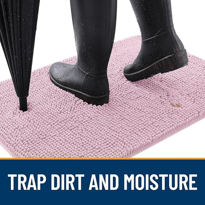 OLANLY Dog Door Mat for Muddy Paws 59x24, Absorbs Moisture and Dirt, Absorbent Non-Slip Washable Doormat, Quick Dry Chenille Mud Mat for Dogs, Entry Indoor Entryway Carpet for Inside Floor, Dusty Rose